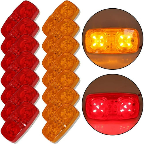 Kojem 14pcs Side Marker LED Light Red/Amber 12V Surface Mount Indicators Double Bullseye Rectangular