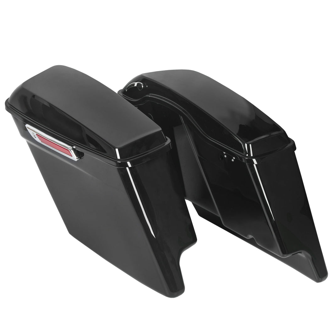 Kojem 5inch Extended Hard Saddle Bags for 1993-2013 Harley Davidson Road King Glide Softail All Touring Models (Stretched Vivid Black W/Lid & Latch Key)