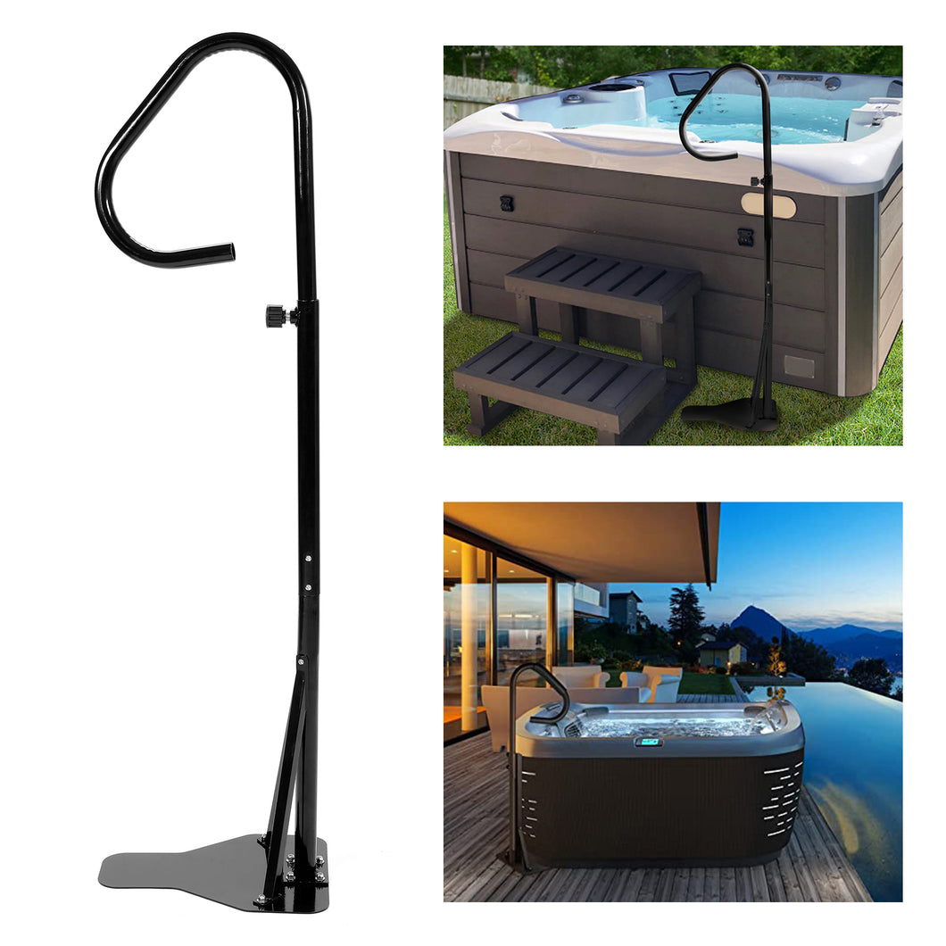 Kojem 57 inch 600 lbs Universal Hot Tub Handrail Bathtub Spa Side Rail Spa Step Bath Tub Grab Bar w/Slide-Under Mounting Base Load Black Powder Coated