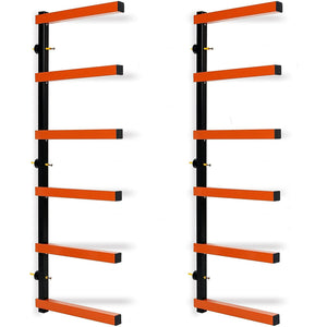 Kojem Six-Level Lumber Storage Rack with 600 lb Capacity, Suitable for Indoor and Outdoor Wall Mounting, Ideal for Organizing Wood Materials.