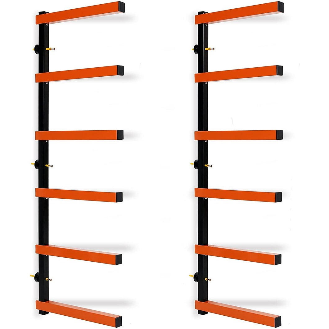 Kojem Six-Level Lumber Storage Rack with 600 lb Capacity, Suitable for Indoor and Outdoor Wall Mounting, Ideal for Organizing Wood Materials.