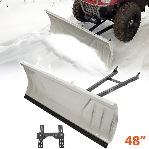 Kojem 48 Snow Plow Blade Universal Adjustable Complete for ATV Honda Kawasaki Polaris Aeon Crossland Arctic-Cat Alterra ATV Plow Kit Steel White Can Remove Soil, Gravel, Building Debris