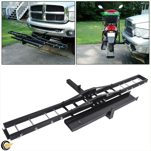 Kojem 75 Motorcycle Dirt Bike Hitch Carrier Hauler with Loading Ramp Holds 500 lbs. Dirt Bike Hitch Mount Hauler with Ramp Heavy Duty