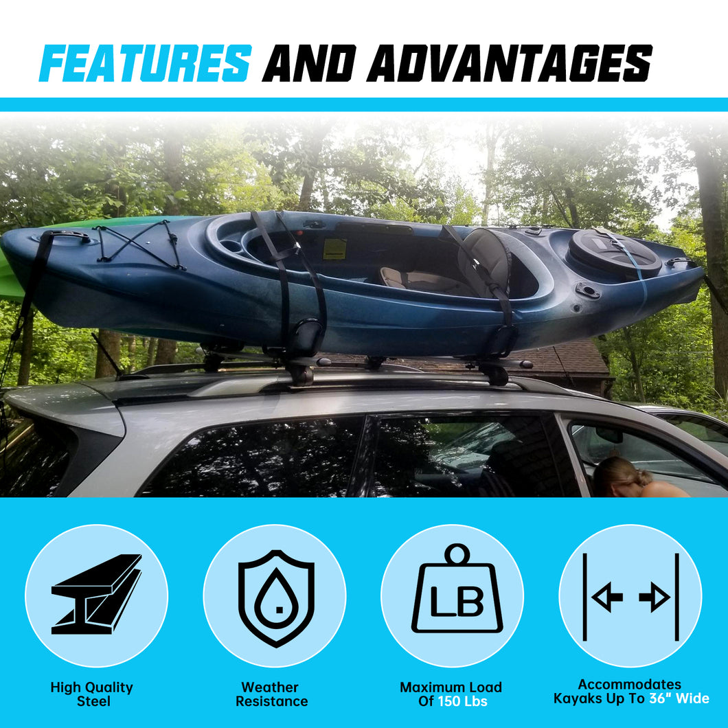 Kojem 2 Pairs J-Bar Kayak Roof Rack Boat Surf Ski Top Mount Carrier Rack Van Car Crossbar