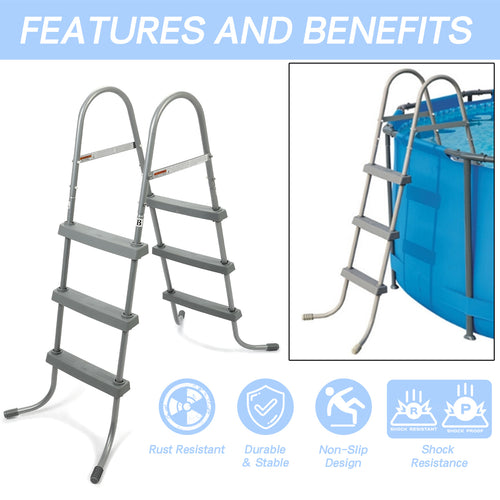 Kojem 36 Inch Swimming Pool Ladder with 3-Step Plastic Removable Non-Slip Steps - Steel Grey for Above Ground Pool